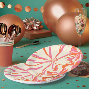 Prato De Papel Fantasy Floral - Rosa, Laranja e Creme