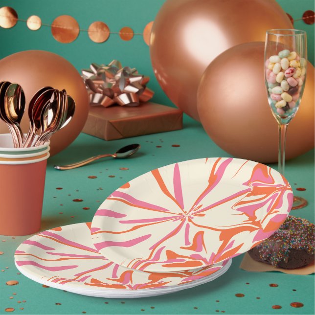 Prato De Papel Fantasy Floral - Rosa, Laranja e Creme (Múltiplo)