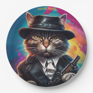 Prato De Papel Fantasy Gangster Cat Gun