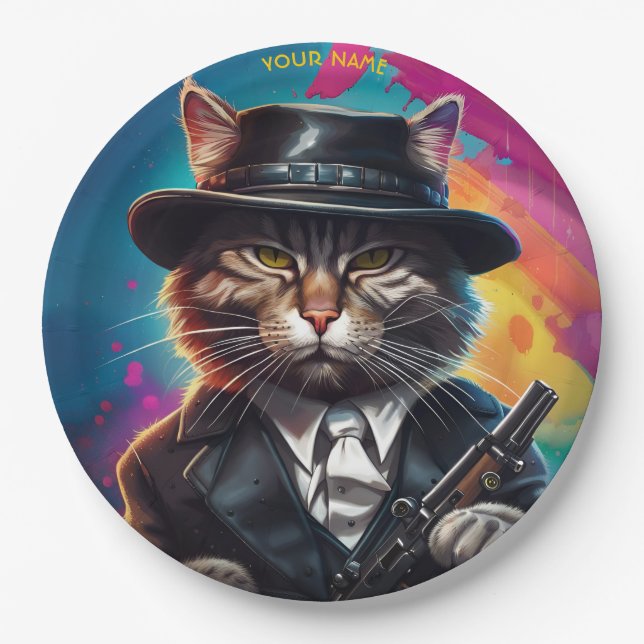 Prato De Papel Fantasy Gangster Cat Gun (Frente)