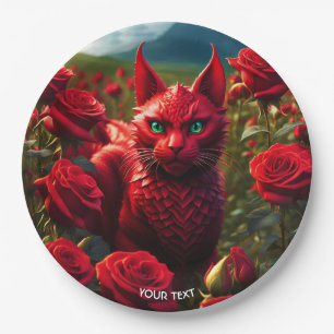 Prato De Papel Fantasy - Gato Vermelho Vivo e Bonito Dragão