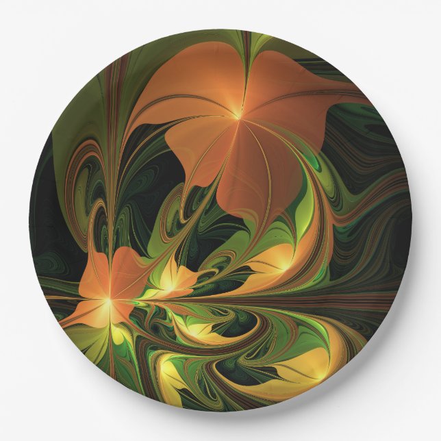 Prato De Papel Fantasy Plant Abstrato Green Rust Brown Fractal (Frente)