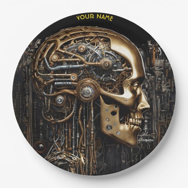 Prato De Papel Fantasy Steampunk Cyborg Brain (Frente)