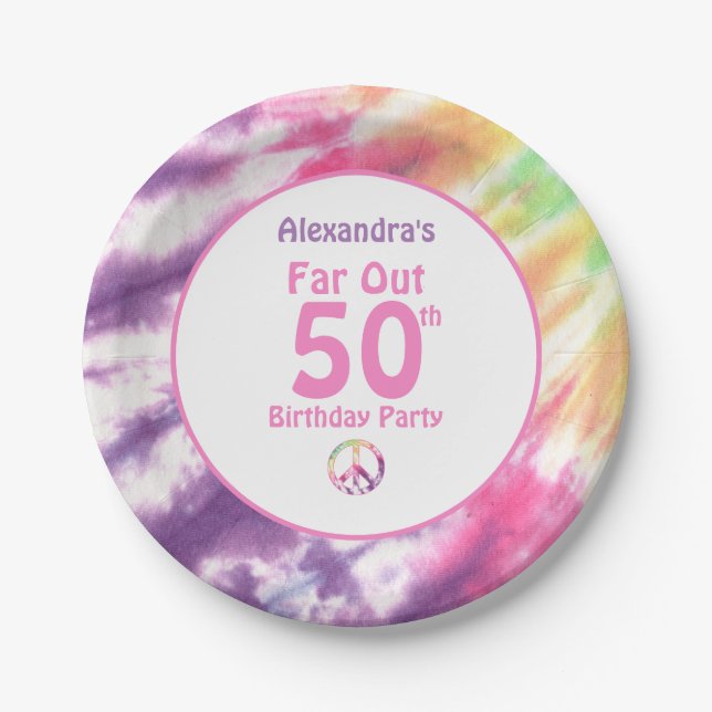 Prato De Papel Far Out 50th Groovy Tie Dye Birthday (Frente)