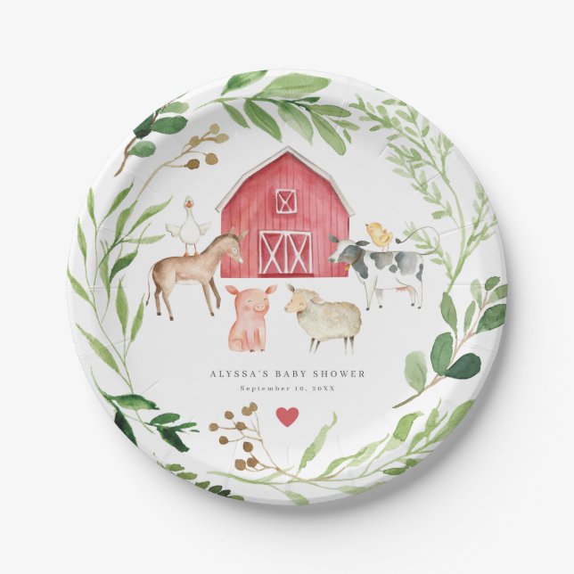 Prato De Papel Farm Animals Baby Shower Paper Plates (Frente)