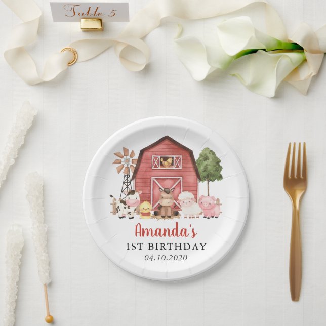 Prato De Papel Farm Animals, Cute Animals, Barn, First Birthday (Casamento)