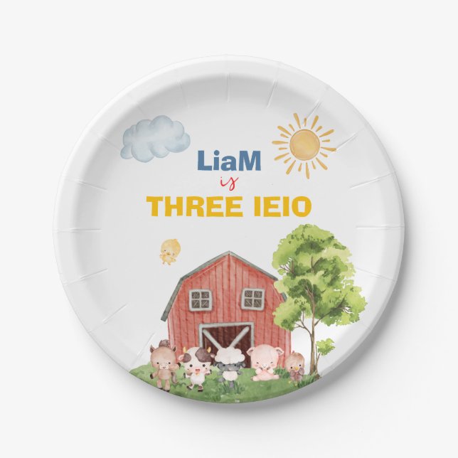 Prato De Papel Farm Three I-E-I-O 3rd Birthday  (Frente)