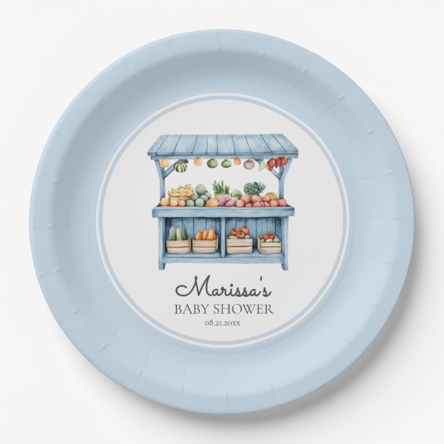 Prato De Papel Farmers Market Boy Baby Shower (Frente)