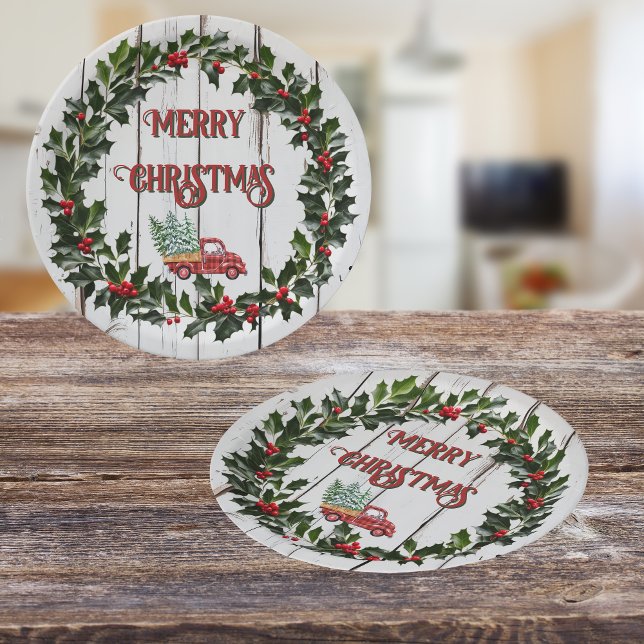 Prato De Papel Farmhouse Russo - Caminhão Vermelho de Madeira em  (Criador carregado)