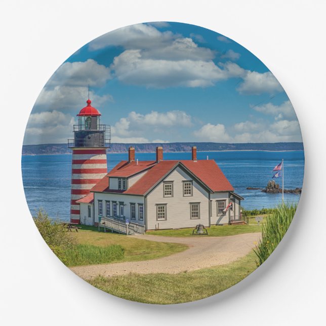 Prato De Papel Farol de Cabeça de Oeste, Lubec, Maine (Frente)