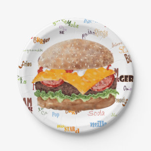 Prato De Papel Fast food da grade do CHURRASCO do cheeseburger