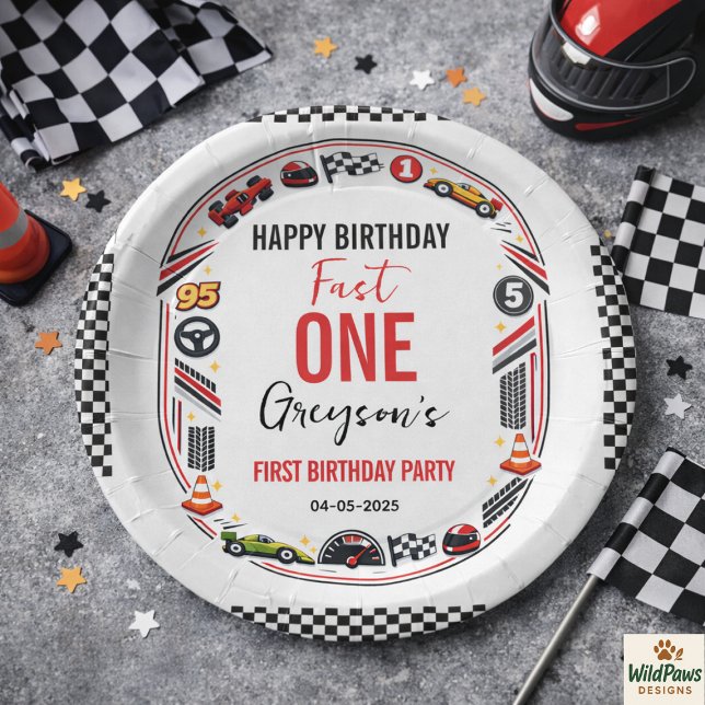 Prato De Papel Fast One Race Car Boy 1st Birthday Party (Fast One Race Car Boy 1st Birthday Party Paper Plates
)