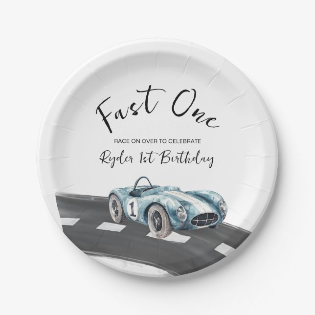 Prato De Papel Fast One Race Car First Birthday (Frente)