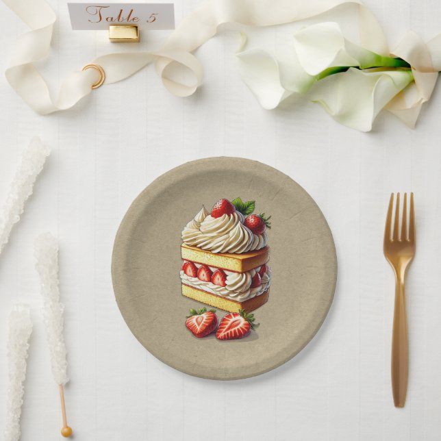Prato De Papel Fatia de Morangos da Torta de Morango (Casamento)