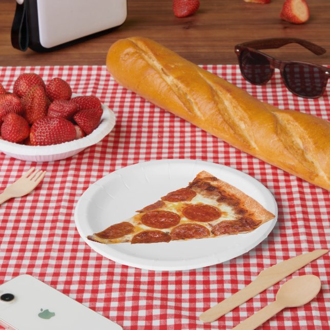 Prato De Papel Fatia de pizza de pepperoni clássica derretida do  (Piquenique)