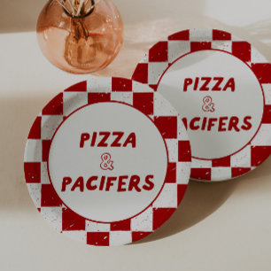 Prato De Papel Fatia Moderna Bebê Italiano Xadrez Vermelho