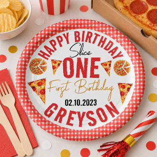 Prato De Papel Fatia Moderna da Pizza Baby Pizza 1º Aniversário