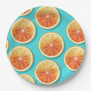 Prato De Papel Fatias de Laranja no Azul