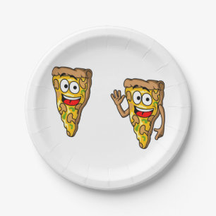 Prato De Papel Fatias de Pizza de Cogumelo Feliz