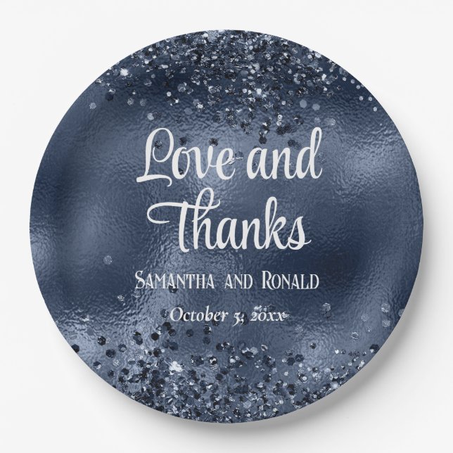 Prato De Papel Faux Dark Blue Glitter e Foil Weding (Frente)