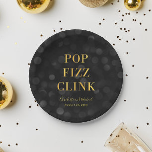 Prato De Papel Faux Dourado Pop Fizz Clink Dark Bokeh