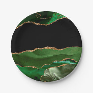 Prato De Papel Faux Emerald Green Marbled Agate Contemporâneo