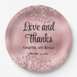 Prato De Papel Faux Pink Glitter e Foil Wedes