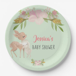 Prato De Papel Fawn & Bunny Chá de fraldas Personalizado