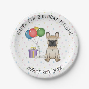Prato De Papel Fawn French Bulldog Cartoon Dog - Aniversário