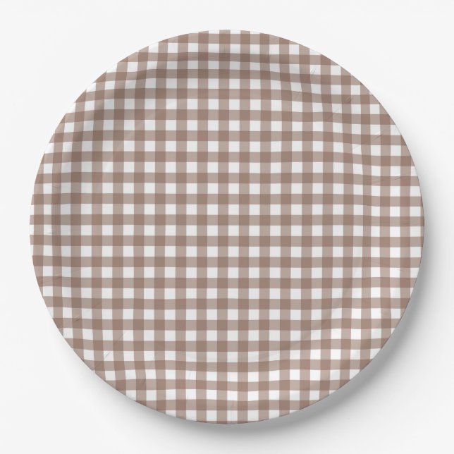 Prato De Papel Faye e Lauren Fall Chocolate Brown Gingham (Frente)