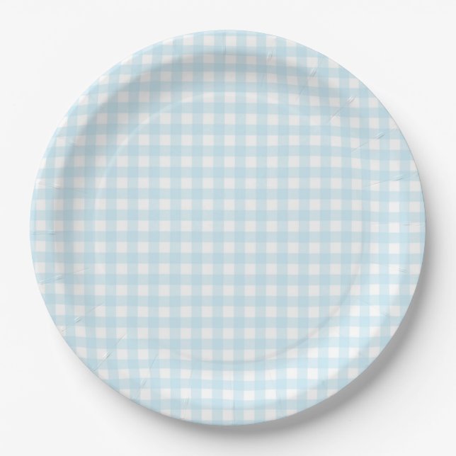 Prato De Papel Faye e Lauren Light Blue Gingham (Frente)