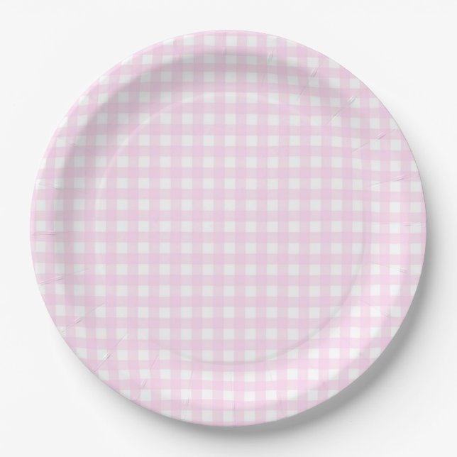 Prato De Papel Faye e Lauren Pastel Pink Gingham (Frente)
