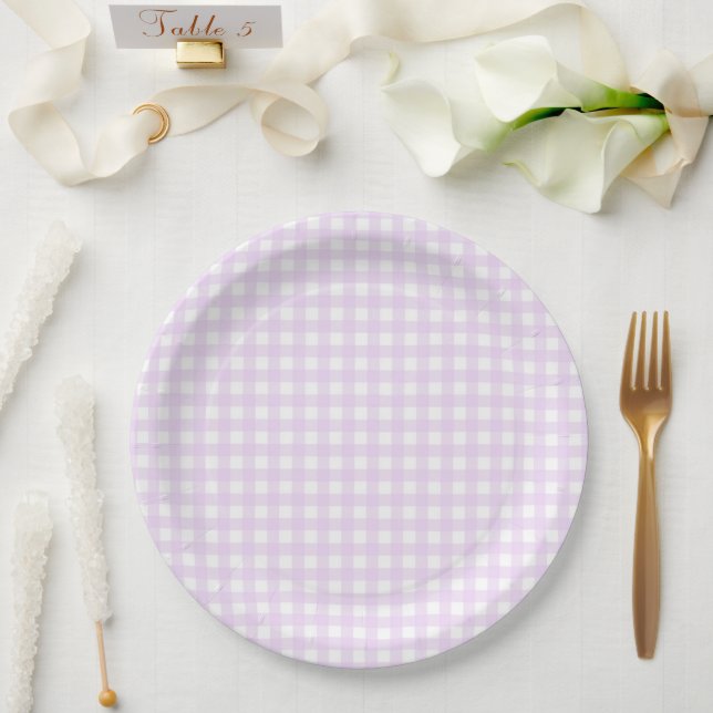 Prato De Papel Faye e Lauren Pastel Purple Gingham (Casamento)