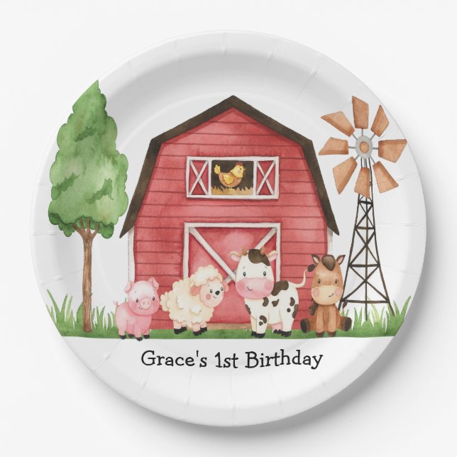 Prato De Papel Fazenda Barnyard Birthday Plates (Frente)