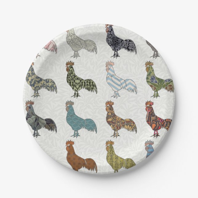 Prato De Papel Fazenda Colorida de Padrões de Galinha (Frente)