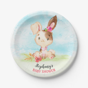 Prato De Papel Fazenda de Chá de fraldas de Watercolor Girl Bunny