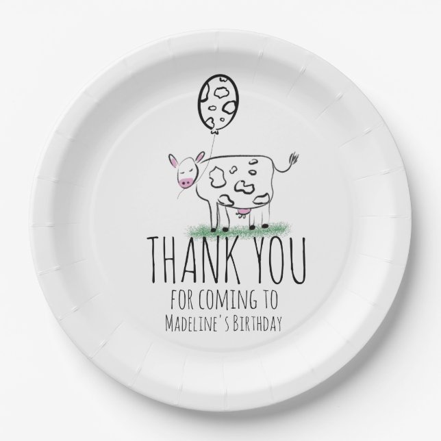 Prato De Papel Fazenda Engraçado Festa de aniversário Animal Obri (Frente)