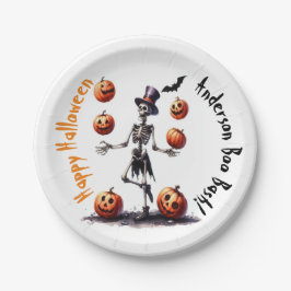Prato De Papel Fazendo malabarismo do Skeleton Halloween