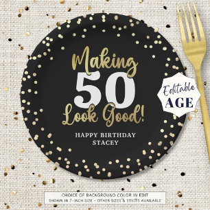 Prato De Papel Fazer AGE Parece Bom Aniversário Dourado Negro