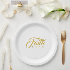 Prato De Papel Fé sobre o medo Dourado e branco