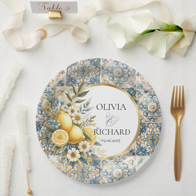 Prato De Papel Febre de Azulejo do Mediterrâneo: italiano Positan (Casamento)