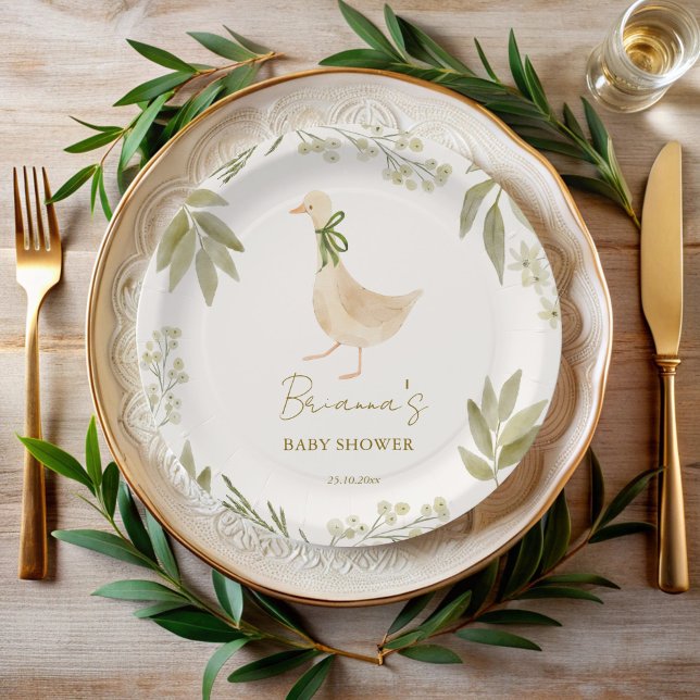 Prato De Papel Feijão de ganso rima chá de fraldas monograma (Goose nursery rhymes boho baby shower monogrammed paper plates personalized table decor)