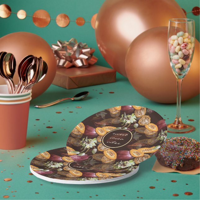 Prato De Papel Feijões e flores de cacau, Padrão de Chocolate (Múltiplo)