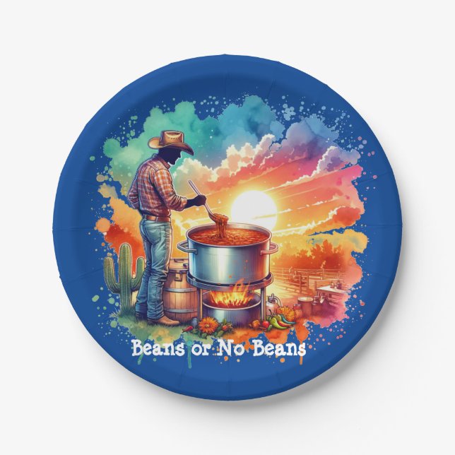 Prato De Papel Feijões ou No Beans Chili Cozinhar Cowboy 1 (Frente)