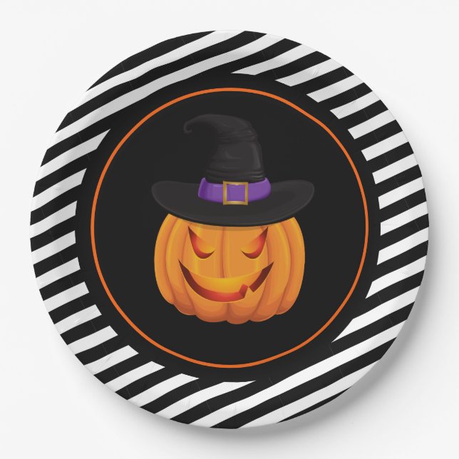 Prato De Papel Feiticeira de Plates-Pumpkin de Papel Halloween (Frente)