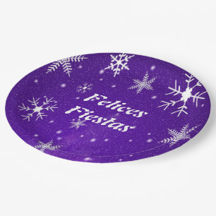 Prato De Papel Felices Fiestas Snowflake Blue-Purple Paper Plates
