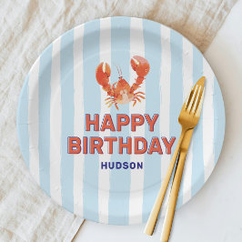 Prato De Papel Felicidades de Aniversário Crianças Lagosta Náutic