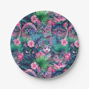 Prato De Papel Felinos florais de Verão
