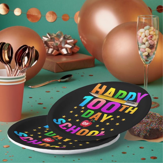 Prato De Papel Feliz 100º Dia da Escola para Professores e Estuda (Múltiplo)