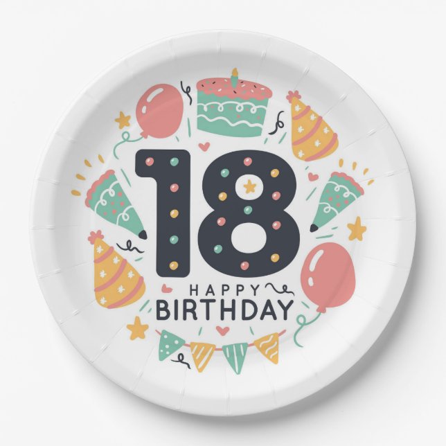 Prato De Papel Feliz 18º aniversário (Frente)